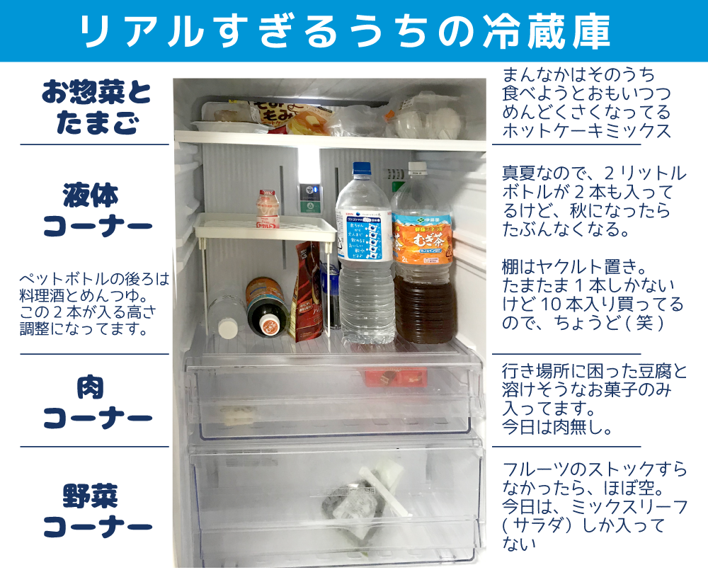 リアルすぎる一人暮らしの冷蔵庫の中身：冷凍庫の大きい冷蔵庫のススメ